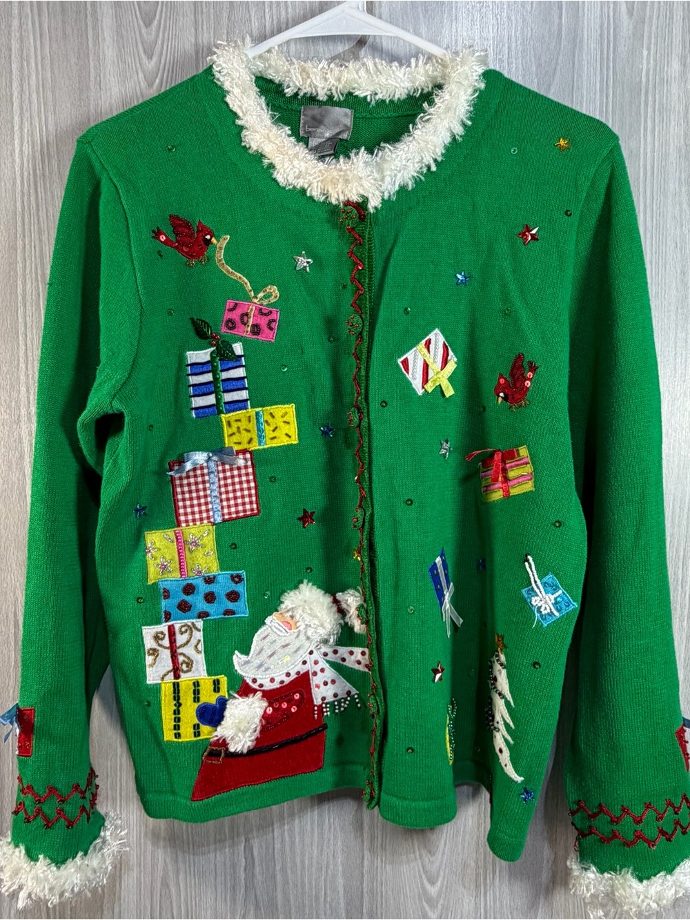 Berek Embellished Vintage Ugly Christmas Sweater Beaded Santa Presents Sz M